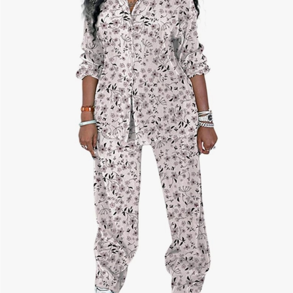Two piece plisse casual pants set